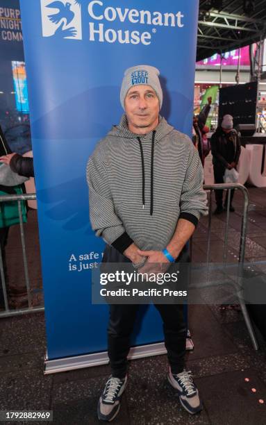 Brian Cashman, New York Yankee Senior Vice President and General Manager attends sleep out night on Times Square as part of Covenant House annual...