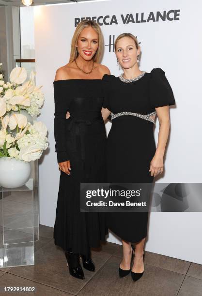 Rebecca Vallance and Zara Tindall attend a VIP breakfast celebrating the relaunch of Rebecca Vallance at Harrods on November 14, 2023 in London,...