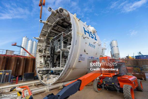 The middle shield of a tunnel boring machine at the HS2 Victoria Road Crossover Box construction project of the High Speed Two HS2 Ltd. Railway...