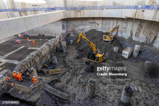 Excavators work inside the HS2 Victoria Road Crossover Box of the High Speed Two HS2 Ltd. Railway development in London, UK, on Friday, Nov. 17,...