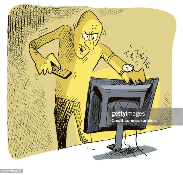 the man addicted to tv - tv programming stock illustrations
