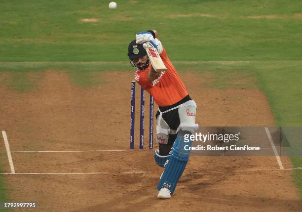 Virat Kohli of India bats during a India training session at the ICC Men's Cricket World Cup India 2023 at Wankhede Stadium on November 14, 2023 in...
