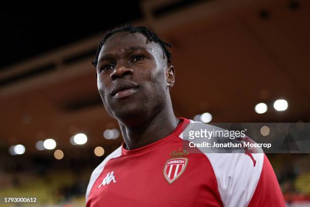 Wilfried Singo of AS Monaco looks on following the final whistle of the Ligue 1 Uber Eats match between AS Monaco and Stade Brestois 29 at Stade...