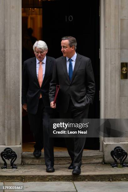 Minister for Development in the Foreign Office, Andrew Mitchell , and Britain's new Foreign Secretary, former Prime Minister, David Cameron leave the...