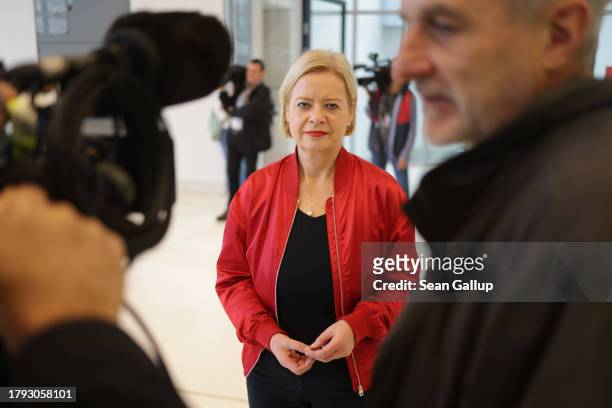 Gesine Loetzsch, a leading member of the Bundestag faction of the left-wing Die Linke political party, arrives for a meeting of the faction on...