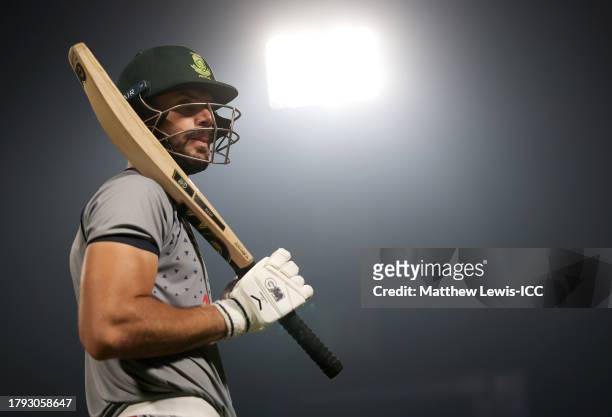 Aiden Markram of South Africa pictured during a training session during the ICC Men's Cricket World Cup India 2023 at Eden Gardens on November 14,...