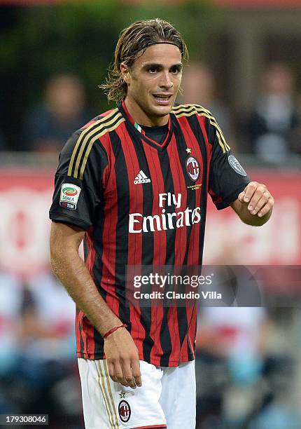 Alessandro Matri of AC Milan during the Serie A match between AC Milan and Cagliari Calcio at San Siro Stadium on September 1, 2013 in Milan, Italy.