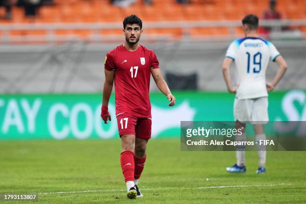 Reza Ghandipour of IR Iran looks on during the FIFA U-17 World Cup Group C match between England and IR Iran at Jakarta International Stadium on...