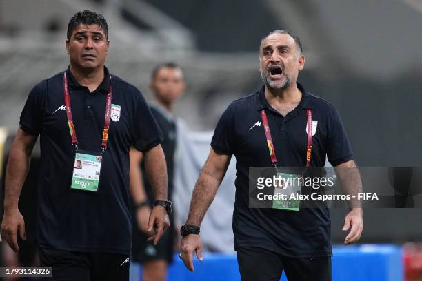 Hossein Abdi, Head Coach of IR Iran, reacts during the FIFA U-17 World Cup Group C match between England and IR Iran at Jakarta International Stadium...