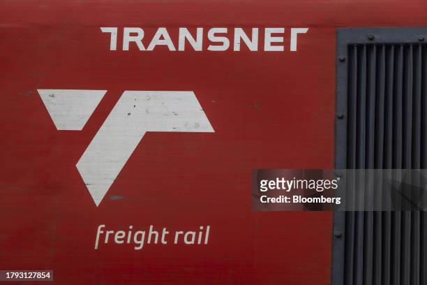 Logo on the exterior of a freight locomotive at the Transnet SOC Ltd. Sentrarand depot, in the Benoni district of Gauteng, South Africa, on Friday,...