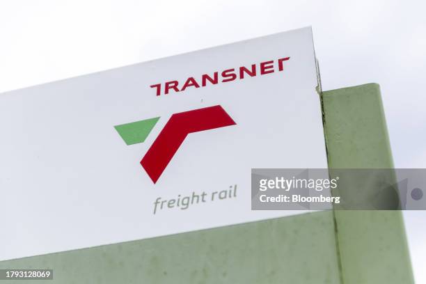 Signage at the Transnet SOC Ltd. Sentrarand depot, in the Benoni district of Gauteng, South Africa, on Friday, Nov. 17, 2023. Volumes of goods and...