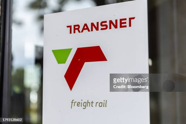 Signage at the Transnet SOC Ltd. Sentrarand depot, in the Benoni district of Gauteng, South Africa, on Friday, Nov. 17, 2023. Volumes of goods and...