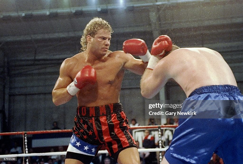 Morrison V Ruddock Jerry Wimpy Halstead and Tommy Morrison, left, in action during a ...
