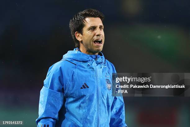 Diego Placente, Head Coach of Argentina, looks on during the FIFA U-17 World Cup Group D match between Japan and Argentina at Si Jalak Harupat...
