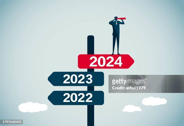 stockillustraties, clipart, cartoons en iconen met find the direction of 2023 - kijken