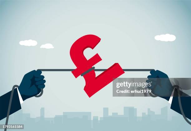 scramble for wealth - pound note stock illustrations