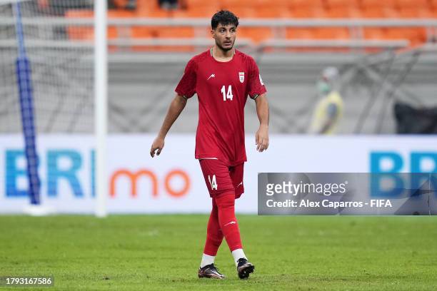 Zargham Saadavi of IR Iran looks on during the FIFA U-17 World Cup Group C match between England and IR Iran at Jakarta International Stadium on...