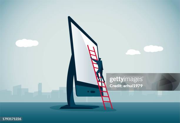 use a ladder to access the computer - person computer security stock illustrations