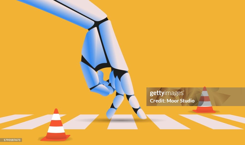 Roboterhand auf einem Zebrastreifen Vektorillustration