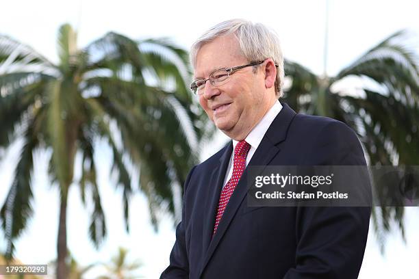 Australian Prime Minister, Kevin Rudd speaks during a television interview, on September 2, 2013 in Townsville, Australia. According to the News...