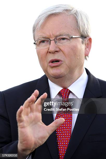 Australian Prime Minister, Kevin Rudd speaks during a television interview, on September 2, 2013 in Townsville, Australia. According to the News...