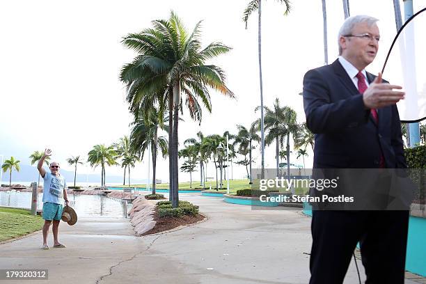 Australian Prime Minister, Kevin Rudd speaks during a television interview, on September 2, 2013 in Townsville, Australia. According to the News...