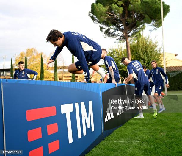 Federico Chiesa of Italy in action during a Italy training session at Centro Tecnico Federale di Coverciano on November 14, 2023 in Florence, Italy.