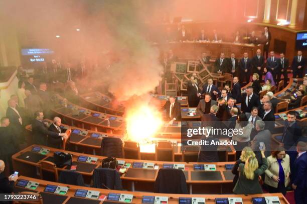 Fire breaks out at plenary hall due to members of parliament from opposition parties ignite smoke bombs, aiming to disrupt the parliamentary session...