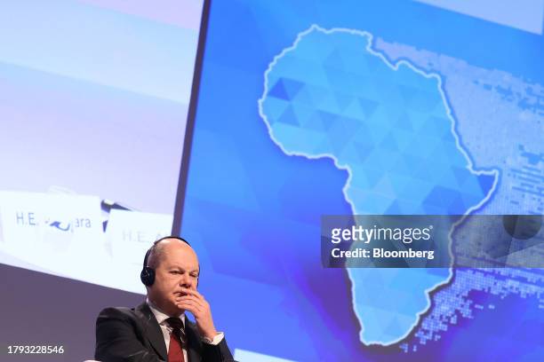 Olaf Scholz, Germany's chancellor, at the Group of 20 investment summit in Berlin, Germany, on Monday, Nov. 20, 2023. Scholz pledged 4 billion for...