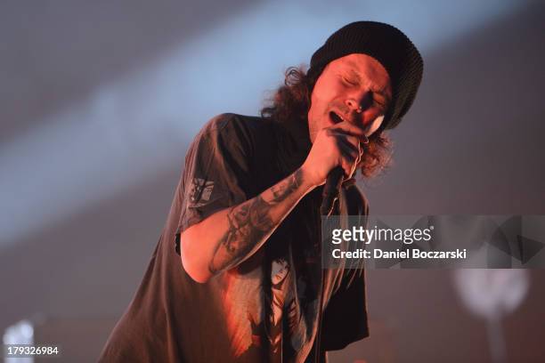 Ville Valo of HIM performs on stage during Rock Allegiance Tour 2013 at US Cellular Coliseum on August 29, 2013 in Bloomington, Illinois.
