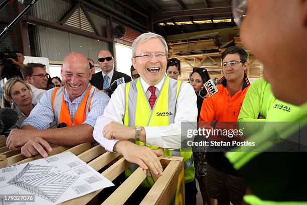 Australian Prime Minister, Kevin Rudd speaks to workers in a factory, on September 2, 2013 in Gladstone, Australia. According to the News Limited...