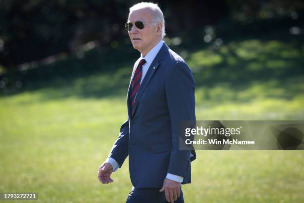 President Joe Biden departs the White House November 14, 2023 in Washington, DC. Biden is scheduled to travel to California to attend the APEC summit...