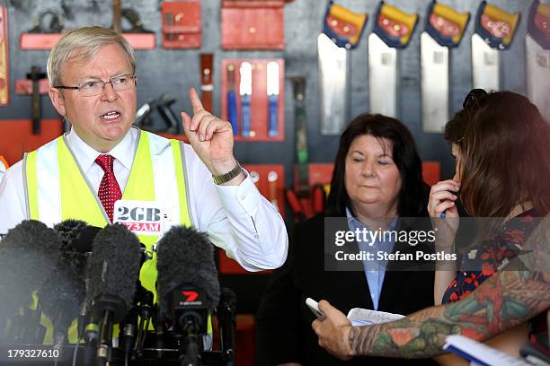 Australian Prime Minister, Kevin Rudd speaks to the media in a factory, on September 2, 2013 in Gladstone, Australia. According to the News Limited...