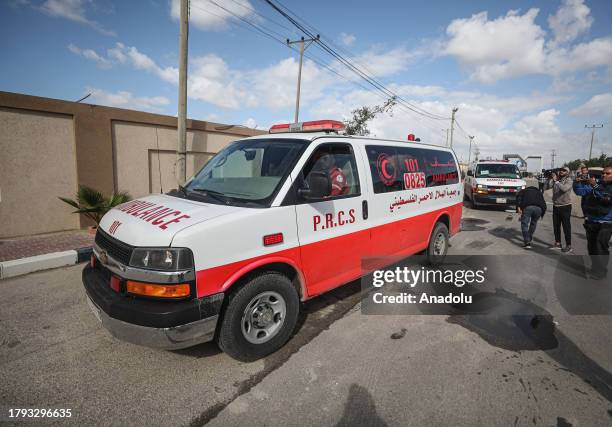 Of the 31 premature babies, taken by ambulances, are transferred from Emirati Hospital to Rafah crossing to be hospitalized in Egypt, due to the...