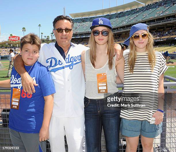Andrés Garcia-Lorido, actor Andy Garcia, Alessandra Garcia-Lorido and Daniella Garcia-Lorido on the field before the MLB game between the San Diego...