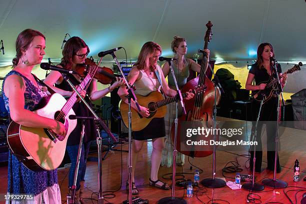 Courtney Hartman, Kim Ludiker, Celia Woodsmith, Shelby Means and Jenni Lyn Gardner of Della Mae perform during the 16th Annual Rhythm and Roots...