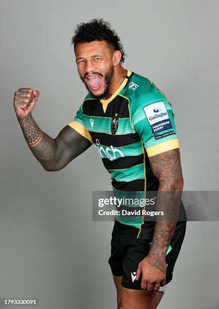 Courtney Lawes of Northampton Saints poses for a portrait during the squad photocall for the 2023-2024 Gallagher Premiership Rugby season at...