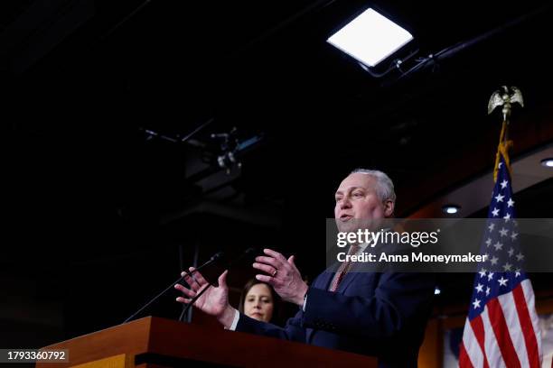 House Majority Leader Rep. Steve Scalise speaks during a news conference after a weekly Republican conference meeting in the U.S. Capitol Building on...