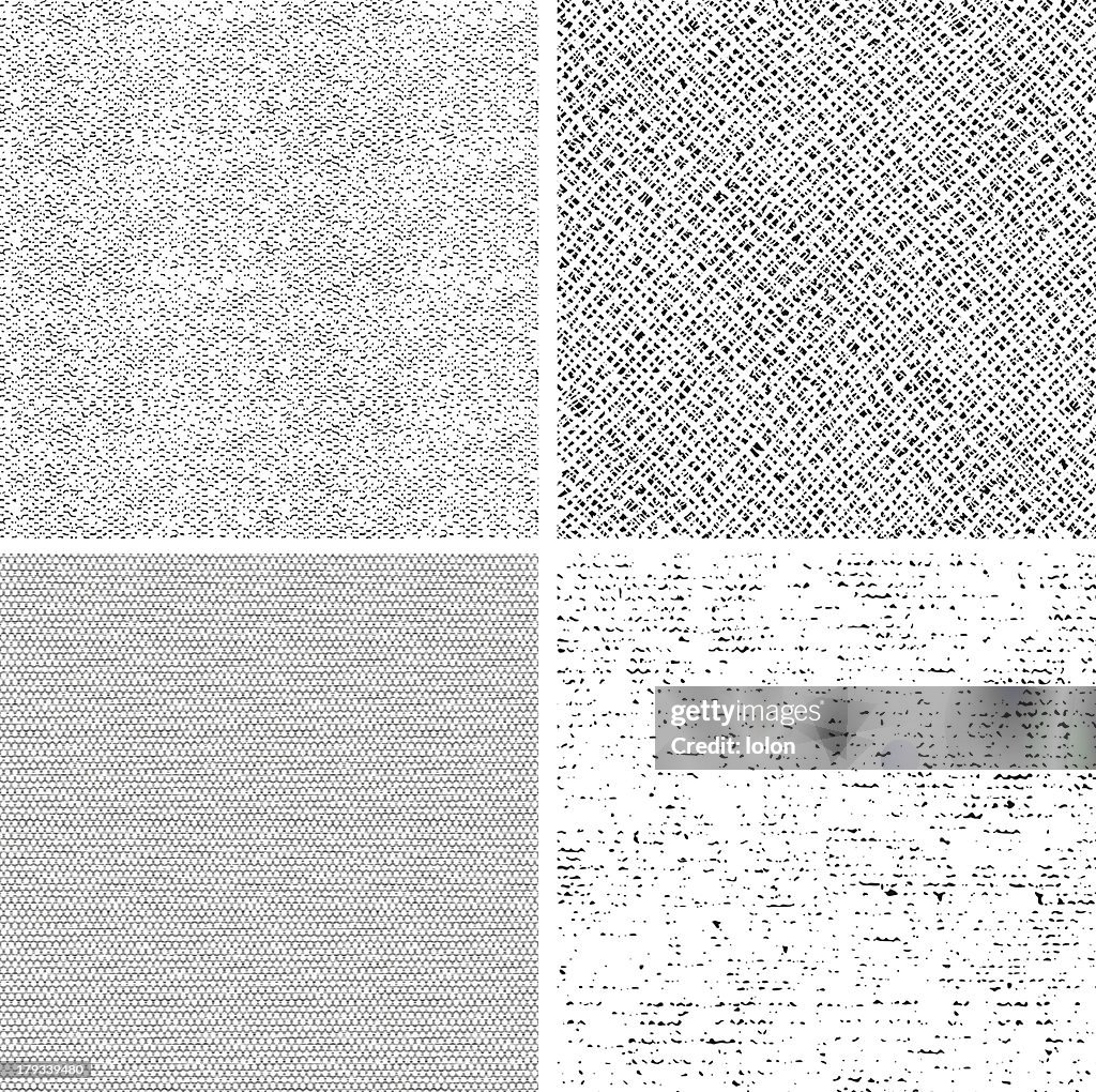 Four seamless black and white fabric patterns