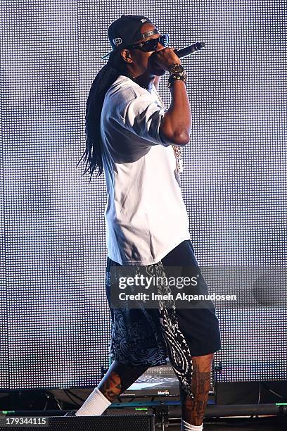 Rapper 2 Chainz performs during the 2013 America's Most Wanted Musical Festival at Verizon Wireless Amphitheatre on September 1, 2013 in Laguna...