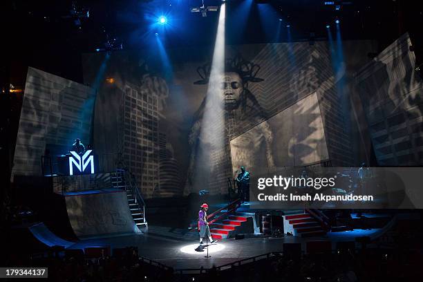 Rapper Lil Wayne performs during the 2013 America's Most Wanted Musical Festival at Verizon Wireless Amphitheatre on September 1, 2013 in Laguna...