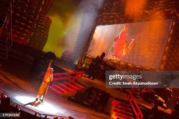 Rapper Lil Wayne performs during the 2013 America's Most Wanted Musical Festival at Verizon Wireless Amphitheatre on September 1, 2013 in Laguna...