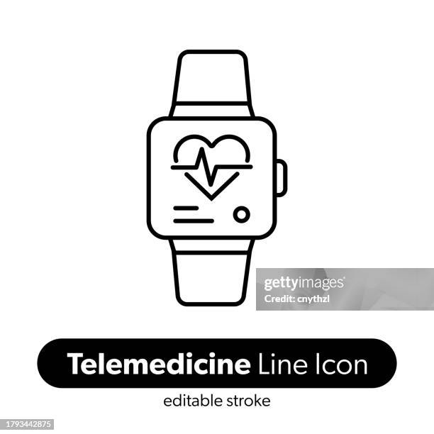 telemedicine line icon. editable stroke vector icon. - smart watch stock illustrations