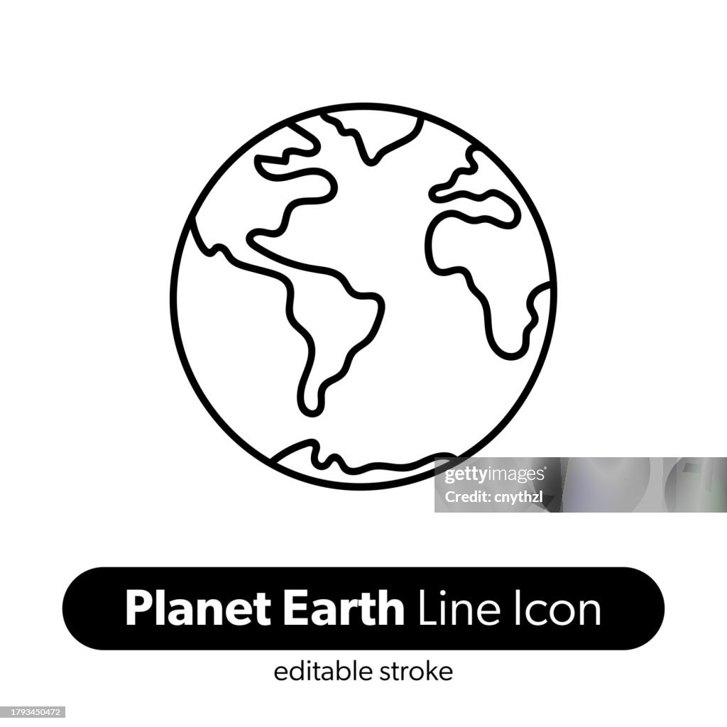 Planet Earth Line Icon. Editable Stroke Vector Icon.