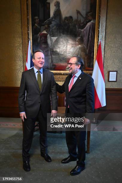 British Foreign Minister David Cameron meets with the Austrian Foreign Minister, Alexander Schallenberg on November 20, 2023 in London, England.