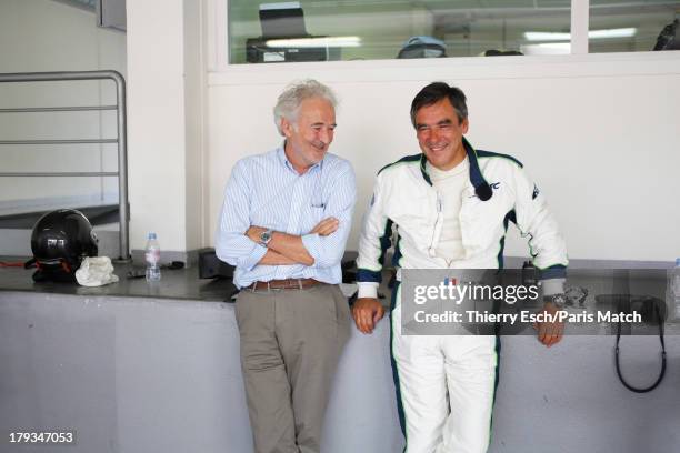 Lawyer, politician and former French prime minister,Francois Fillon a motor sport enthusiast is photographed for Paris Match on August 24, 2013 in Le...
