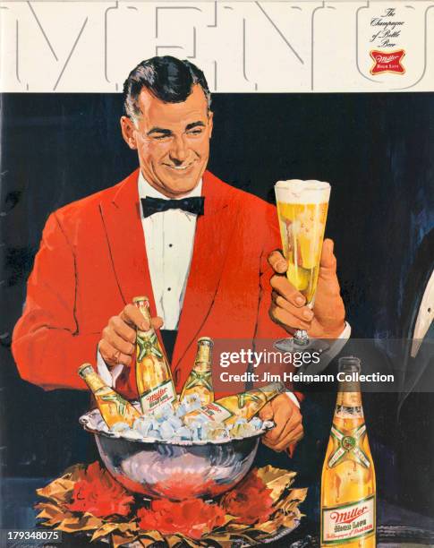Menu for Miller High Life reads "Menu" from 1958 in USA.