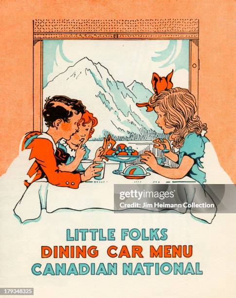 Menu for Canadian National Dining Car reads "Little Folks Dining Car Menu Canadian National" from 1934 in Canada.
