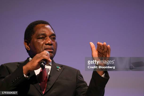 Hakainde Hichilema, Zambia's president, at the Group of 20 investment summit in Berlin, Germany, on Monday, Nov. 20, 2023. German Chancellor Olaf...