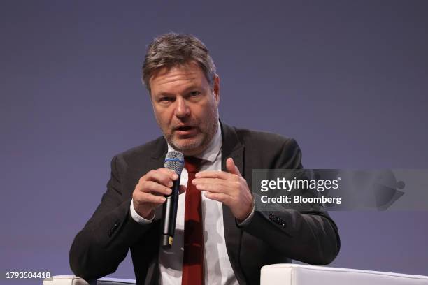 Robert Habeck, Germany's economy and climate minister at the Group of 20 investment summit in Berlin, Germany, on Monday, Nov. 20, 2023. German...